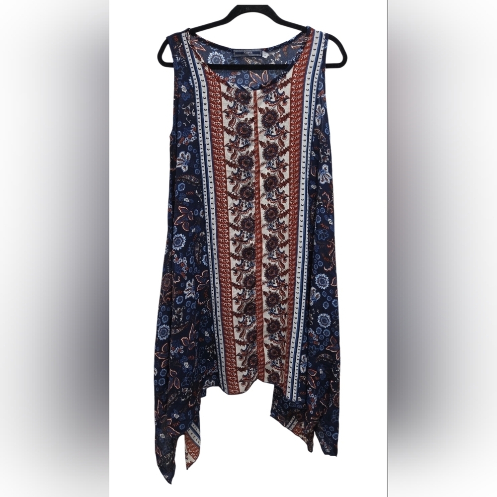 Highness Womans Sleeveless Floral Handkerchief Hem Dress, Large